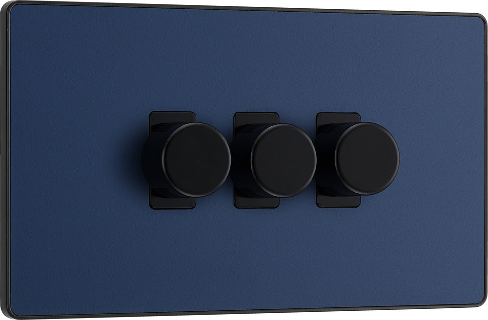 BG Evolve PCDDB83B 2-Way Trailing Edge LED 200W Triple Dimmer Switch Push On/Off - Matt Blue (Black) - westbasedirect.com