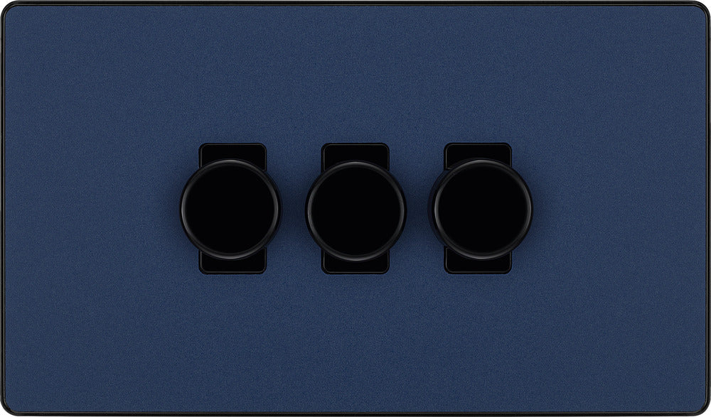 BG Evolve PCDDB83B 2-Way Trailing Edge LED 200W Triple Dimmer Switch Push On/Off - Matt Blue (Black) - westbasedirect.com