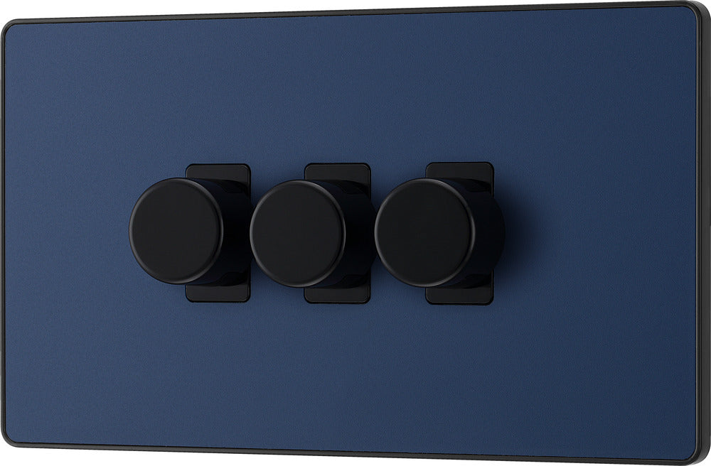BG Evolve PCDDB83B 2-Way Trailing Edge LED 200W Triple Dimmer Switch Push On/Off - Matt Blue (Black) - westbasedirect.com