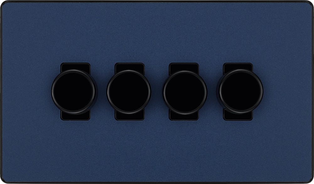 BG Evolve PCDDB84B 2-Way Trailing Edge LED 200W Quadruple Dimmer Switch Push On/Off - Matt Blue (Black) - westbasedirect.com