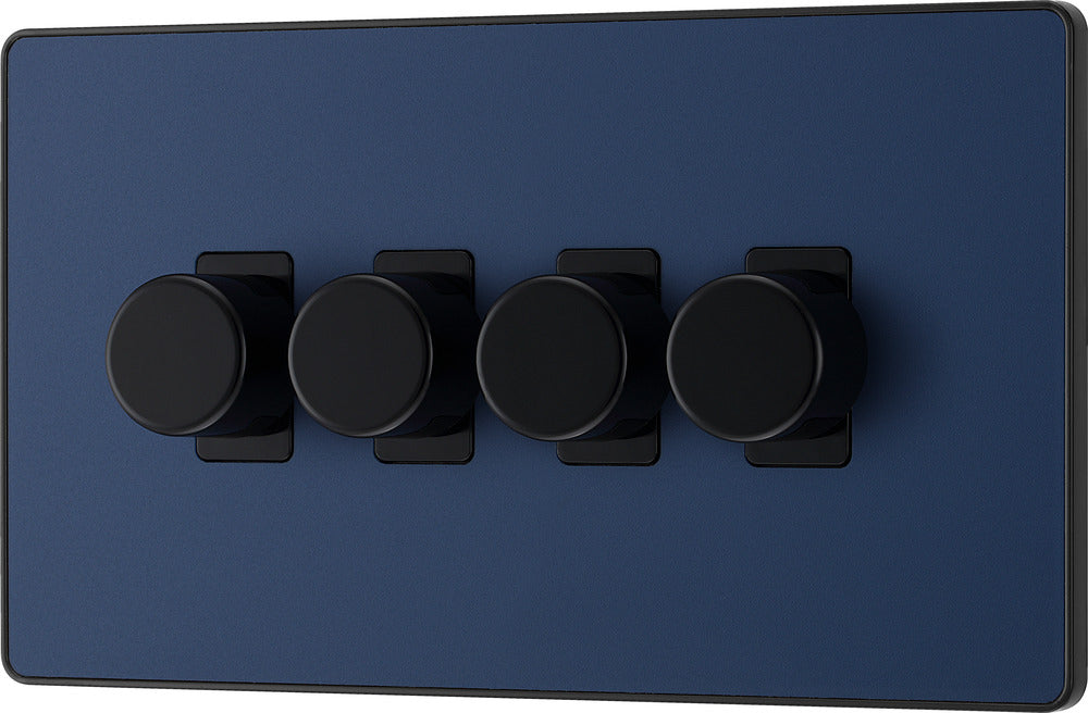 BG Evolve PCDDB84B 2-Way Trailing Edge LED 200W Quadruple Dimmer Switch Push On/Off - Matt Blue (Black) - westbasedirect.com