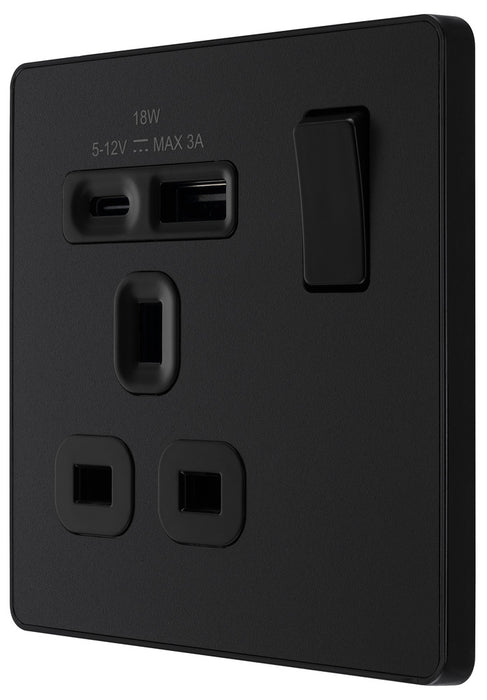 BG Evolve PCDMB21UAC18B 13A Single Switched Power Socket + USB A+C (18W) - Matt Black (Black) - westbasedirect.com
