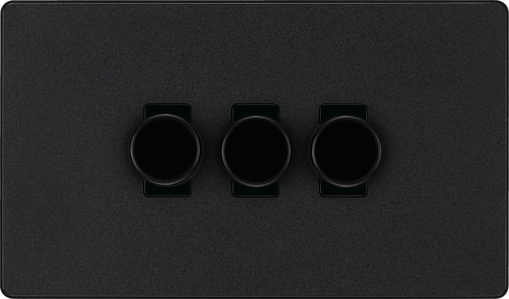 BG Evolve PCDMB83B 2-Way Trailing Edge LED 200W Triple Dimmer Switch Push On/Off - Matt Black (Black) - westbasedirect.com