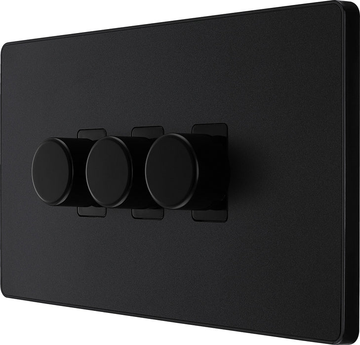 BG Evolve PCDMB83B 2-Way Trailing Edge LED 200W Triple Dimmer Switch Push On/Off - Matt Black (Black) - westbasedirect.com