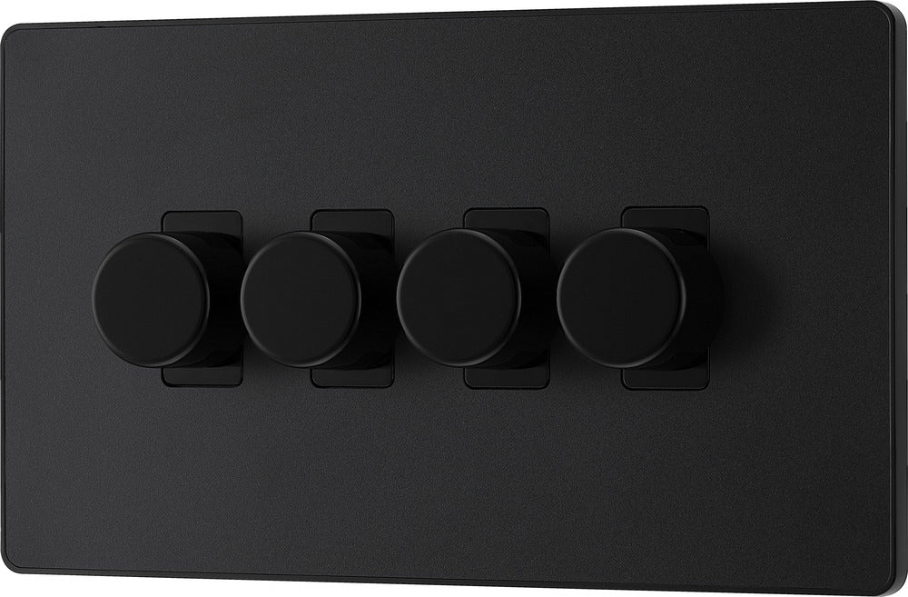 BG Evolve PCDMB84B 2-Way Trailing Edge LED 200W Quadruple Dimmer Switch Push On/Off - Matt Black (Black) - westbasedirect.com