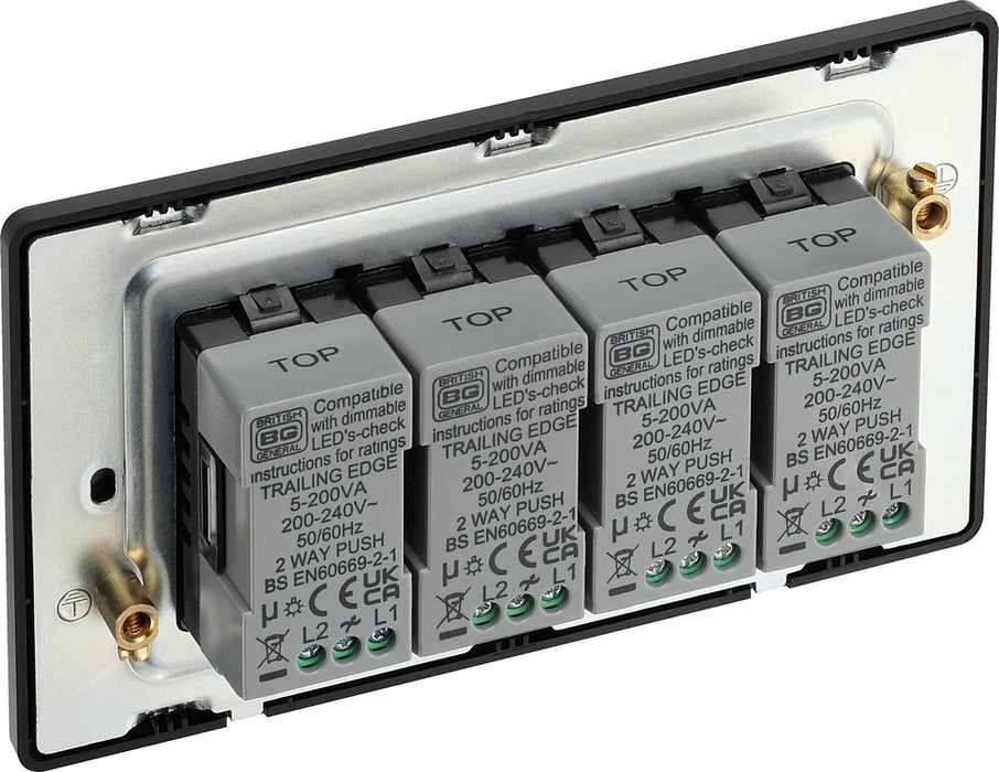 BG Evolve PCDMB84B 2-Way Trailing Edge LED 200W Quadruple Dimmer Switch Push On/Off - Matt Black (Black) - westbasedirect.com