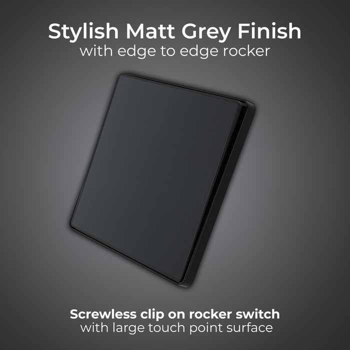 BG Evolve PCDMG13EB 20A 16AX 2 Way Single Intermediate Light Switch, Edge to Edge Rocker - Matt Grey (Black) - westbasedirect.com