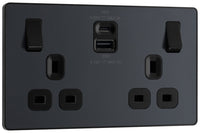 BG Evolve PCDMG22UAC45B 13A Double Switched Power Socket + USB A+C (45W) - Matt Grey (Black)