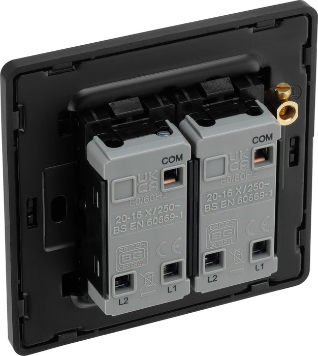 BG Evolve PCDMG42EB 20A 16AX 2 Way Double Light Switch, Edge to Edge Rocker - Matt Grey (Black) - westbasedirect.com