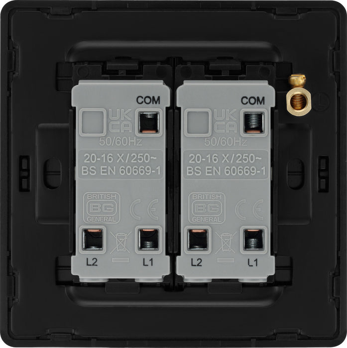 BG Evolve PCDMG42EB 20A 16AX 2 Way Double Light Switch, Edge to Edge Rocker - Matt Grey (Black) - westbasedirect.com