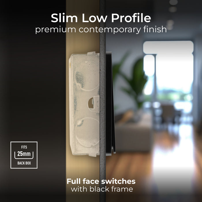 BG Evolve PCDMG42EB 20A 16AX 2 Way Double Light Switch, Edge to Edge Rocker - Matt Grey (Black) - westbasedirect.com