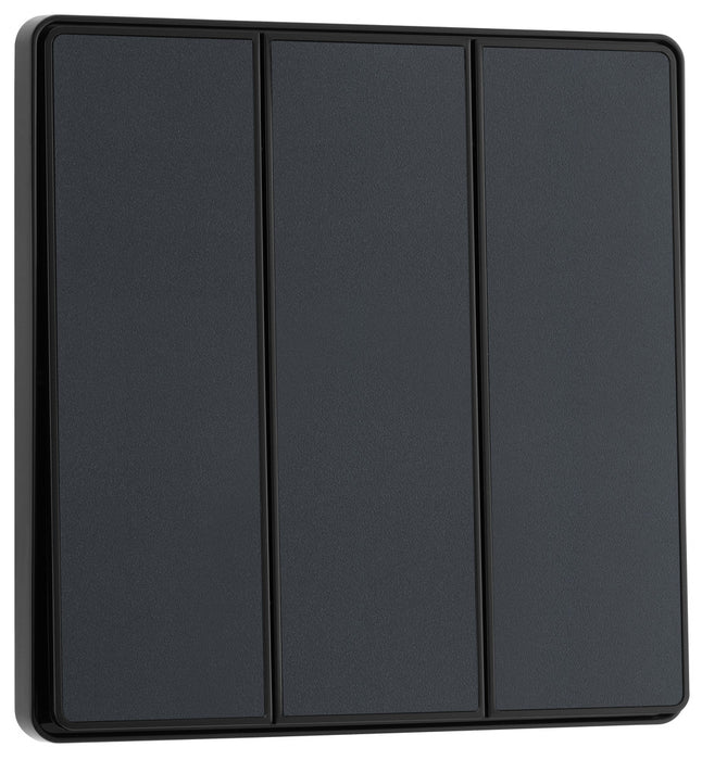 BG Evolve PCDMG43EB 20A 16AX 2 Way Triple Light Switch, Edge to Edge Rocker - Matt Grey (Black) - westbasedirect.com