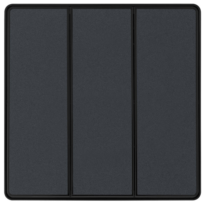 BG Evolve PCDMG43EB 20A 16AX 2 Way Triple Light Switch, Edge to Edge Rocker - Matt Grey (Black) - westbasedirect.com