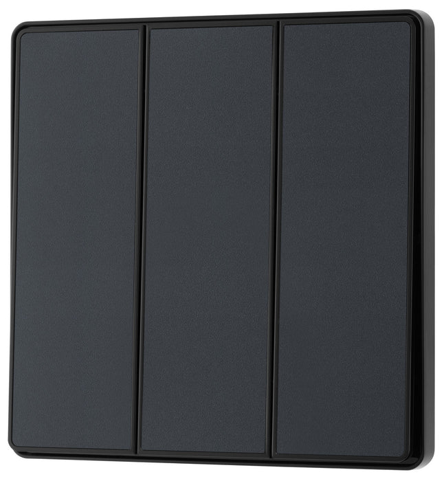BG Evolve PCDMG43EB 20A 16AX 2 Way Triple Light Switch, Edge to Edge Rocker - Matt Grey (Black) - westbasedirect.com