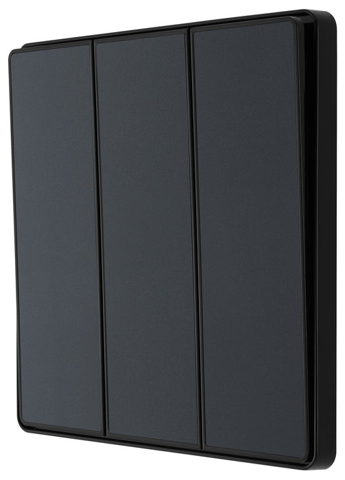 BG Evolve PCDMG43EB 20A 16AX 2 Way Triple Light Switch, Edge to Edge Rocker - Matt Grey (Black) - westbasedirect.com