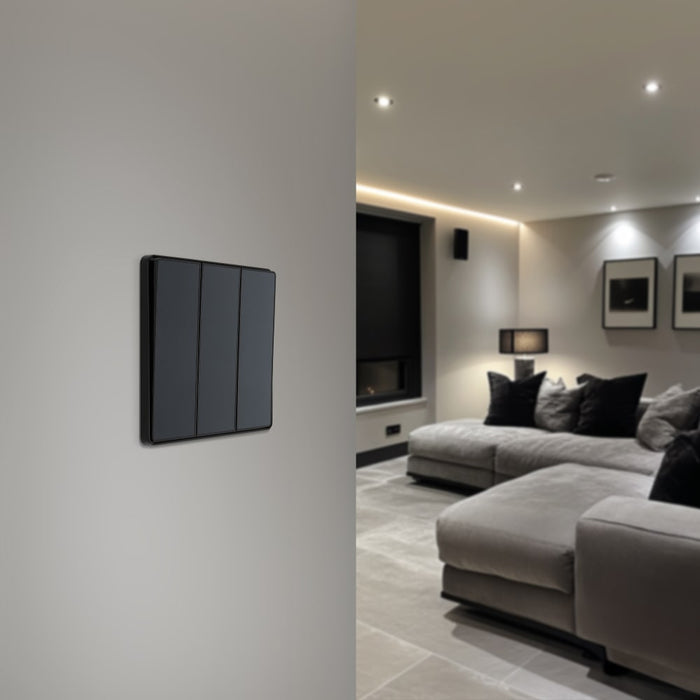 BG Evolve PCDMG43EB 20A 16AX 2 Way Triple Light Switch, Edge to Edge Rocker - Matt Grey (Black) - westbasedirect.com