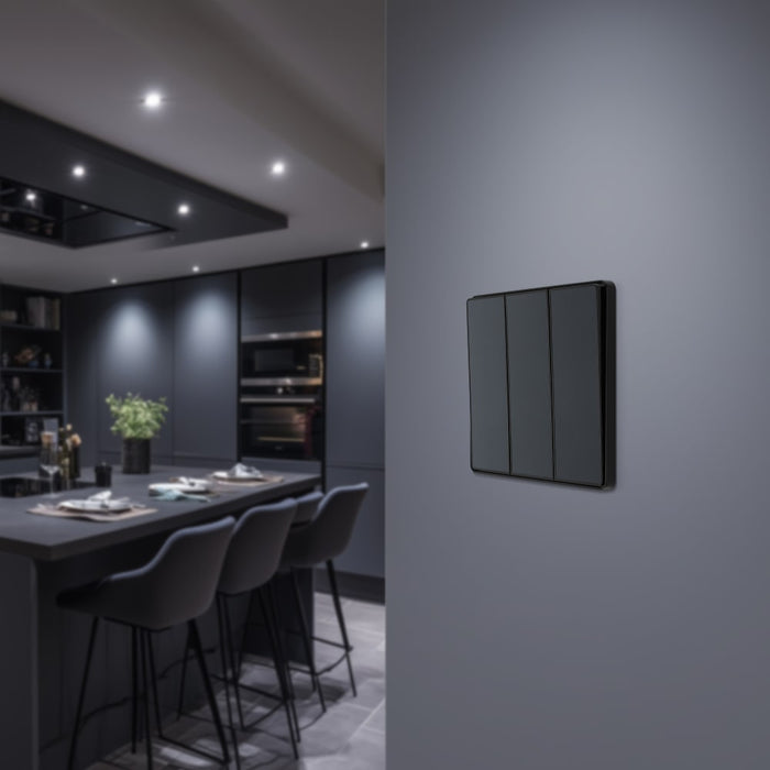 BG Evolve PCDMG43EB 20A 16AX 2 Way Triple Light Switch, Edge to Edge Rocker - Matt Grey (Black) - westbasedirect.com