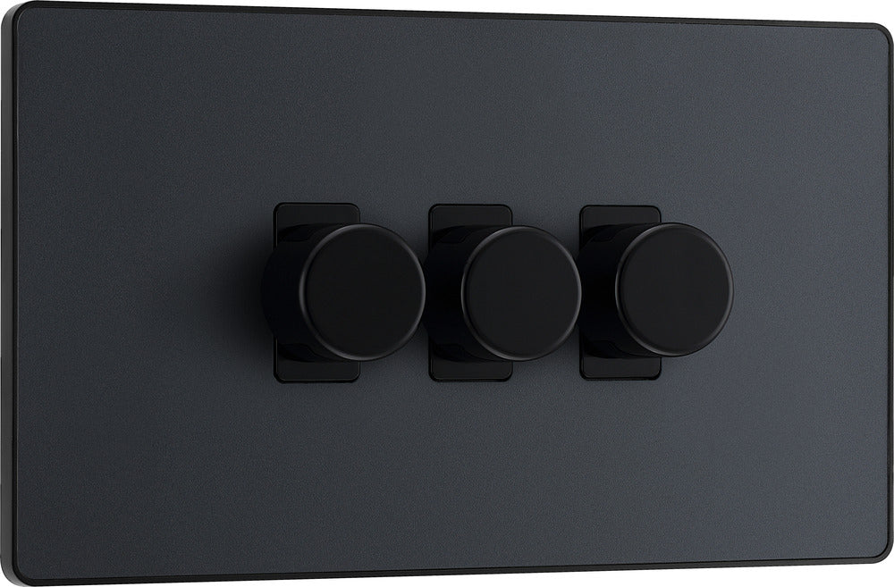 BG Evolve PCDMG83B 2-Way Trailing Edge LED 200W Triple Dimmer Switch Push On/Off - Matt Grey (Black) - westbasedirect.com