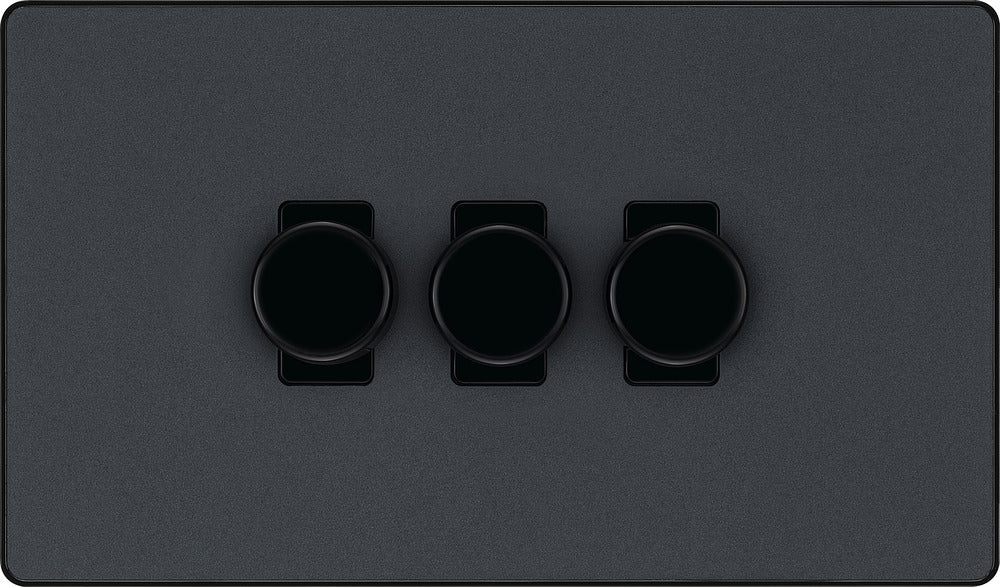 BG Evolve PCDMG83B 2-Way Trailing Edge LED 200W Triple Dimmer Switch Push On/Off - Matt Grey (Black) - westbasedirect.com