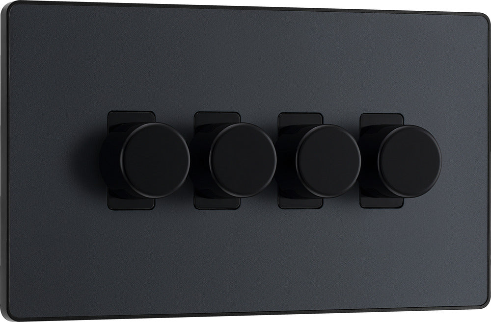BG Evolve PCDMG84B 2-Way Trailing Edge LED 200W Quadruple Dimmer Switch Push On/Off - Matt Grey (Black) - westbasedirect.com