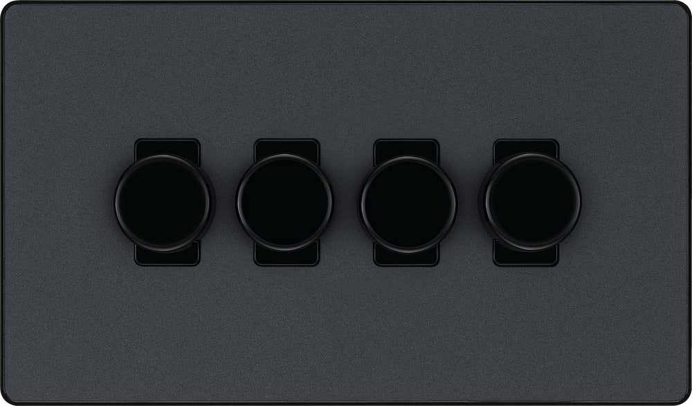 BG Evolve PCDMG84B 2-Way Trailing Edge LED 200W Quadruple Dimmer Switch Push On/Off - Matt Grey (Black) - westbasedirect.com