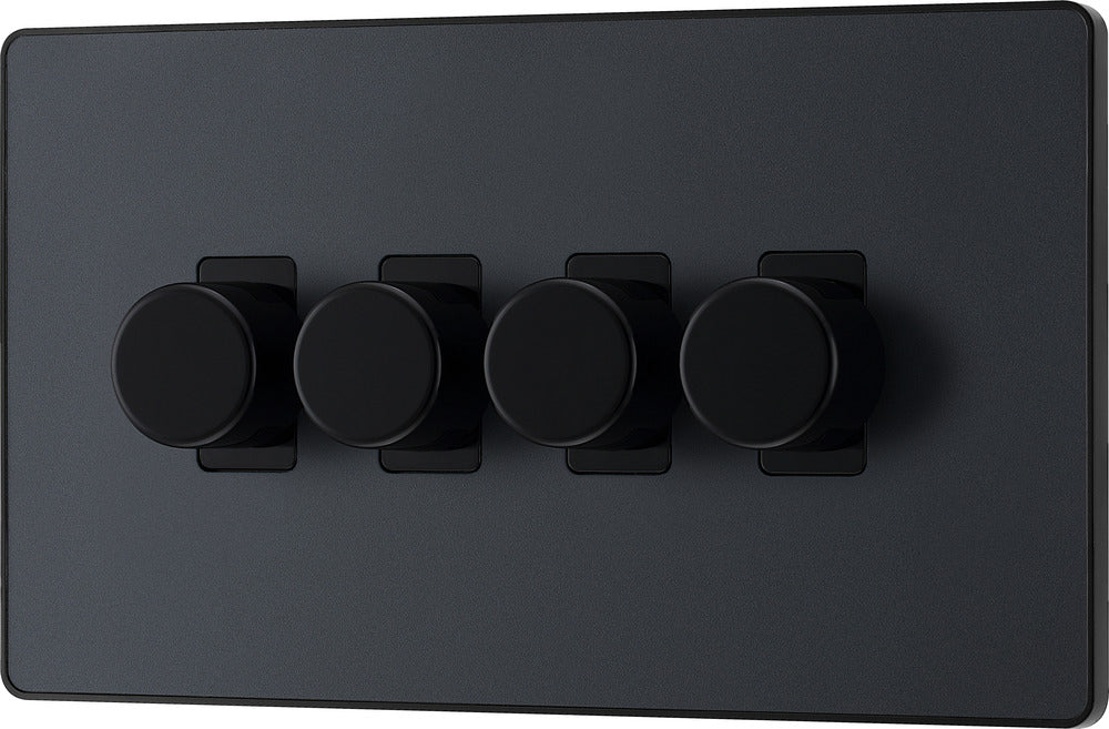 BG Evolve PCDMG84B 2-Way Trailing Edge LED 200W Quadruple Dimmer Switch Push On/Off - Matt Grey (Black) - westbasedirect.com
