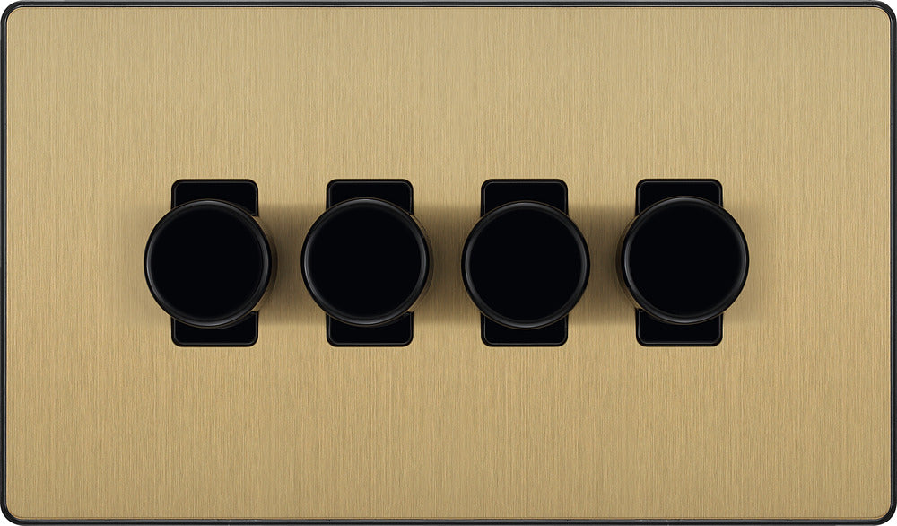 BG Evolve PCDSB84B 2-Way Trailing Edge LED 200W Quadruple Dimmer Switch Push On/Off - Satin Brass (Black) - westbasedirect.com