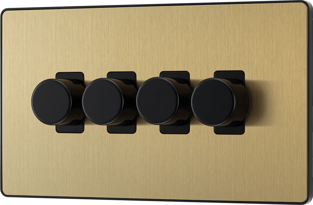 BG Evolve PCDSB84B 2-Way Trailing Edge LED 200W Quadruple Dimmer Switch Push On/Off - Satin Brass (Black) - westbasedirect.com