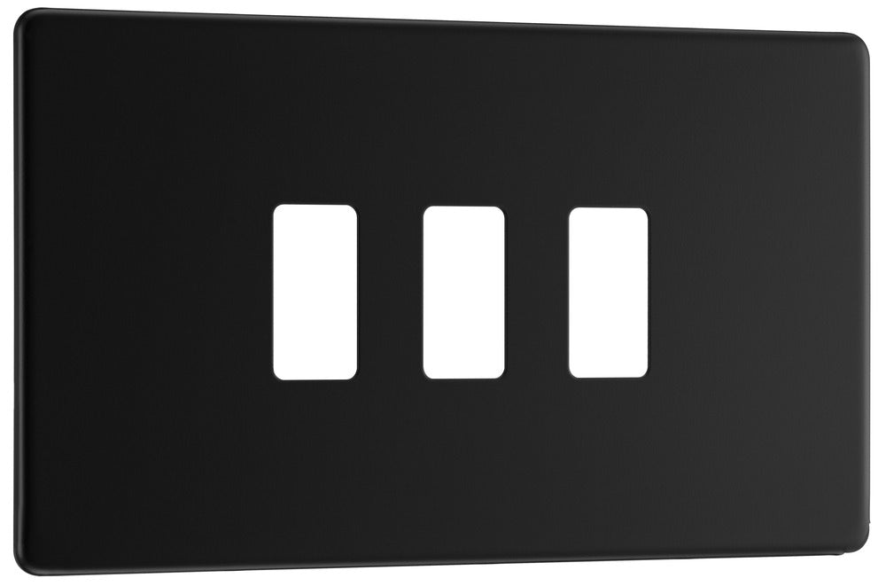 BG RFFB3 Flatplate Screwless 3G Grid Front Plate - Matt Black - westbasedirect.com