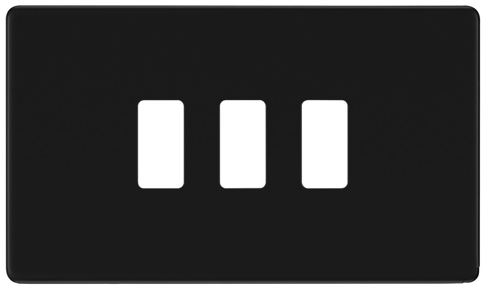 BG RFFB3 Flatplate Screwless 3G Grid Front Plate - Matt Black - westbasedirect.com