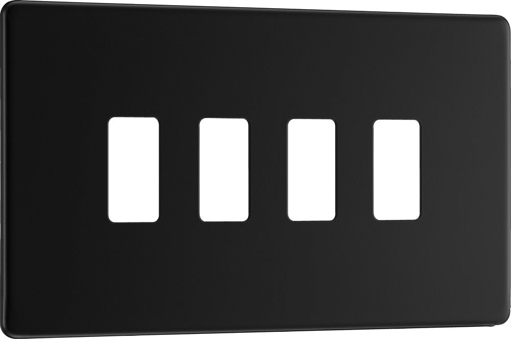 BG RFFB4 Flatplate Screwless 4G Grid Front Plate - Matt Black - westbasedirect.com