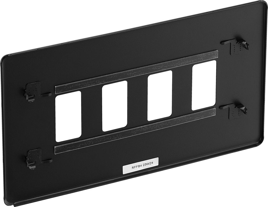 BG RFFB4 Flatplate Screwless 4G Grid Front Plate - Matt Black - westbasedirect.com