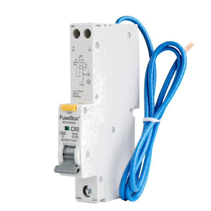 FuseBox RTA105030C 50A C Curve 10kA 30mA Type A RCBO - westbasedirect.com