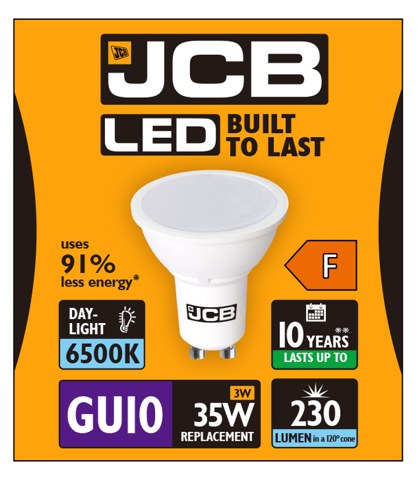JCB S10962 GU10 Spot LED Bulb 4W 250lm Daylight 6500K (12 Pack) - westbasedirect.com
