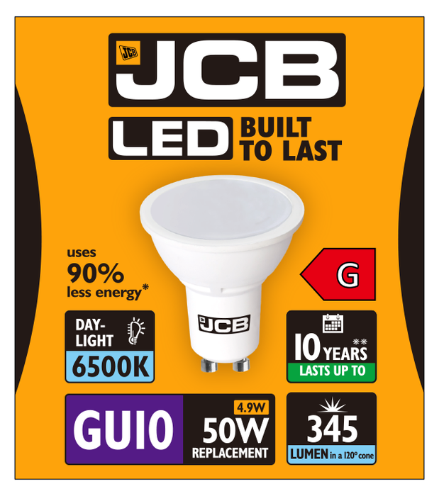 JCB S10964 GU10 Spot LED Bulb 4.9W 345lm Daylight 6500K (12 Pack) - westbasedirect.com