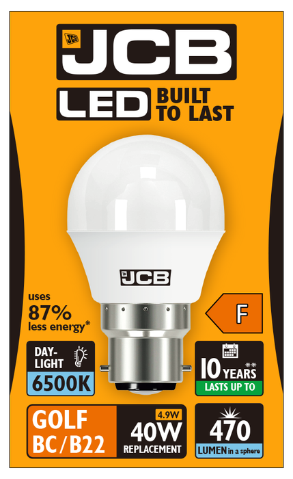 JCB S10970 B22 BC Golf LED Bulb Opal 4.9W 470lm Daylight 6500K - westbasedirect.com