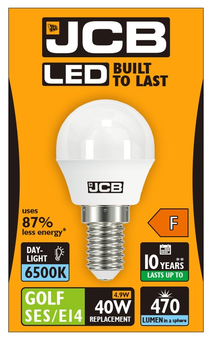 JCB S10972 E14 SES Golf LED Bulb Opal 4.9W 470lm Daylight 6500K (12 Pack) - westbasedirect.com