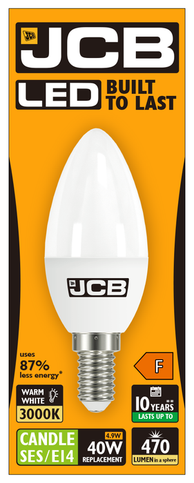 JCB S10981 E14 SES Candle LED Bulb Opal 4.9W 470lm Warm White 3000K (12 Pack) - westbasedirect.com