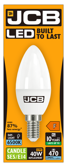 JCB S10982 E14 SES Candle LED Bulb Opal 4.9W 470lm Daylight 6500K (12 Pack) - westbasedirect.com