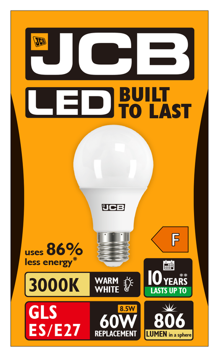 JCB S10988 E27 ES GLS LED Bulb Opal 8.5W 806lm Warm White 3000K (12 Pack) - westbasedirect.com