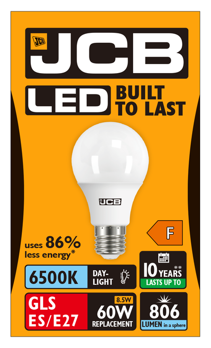 JCB S10990 E27 ES GLS LED Bulb Opal 8.5W 806lm Daylight 6500K - westbasedirect.com