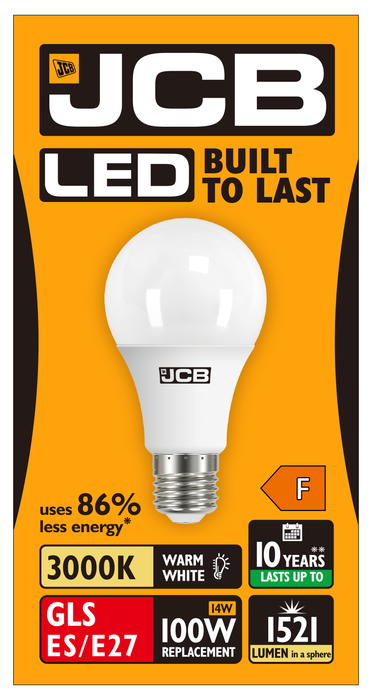 JCB S10994 E27 ES GLS LED Bulb Opal 14W 1521lm Warm White 3000K - westbasedirect.com