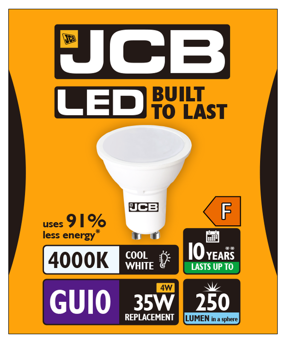 JCB S12498 GU10 Spot LED Bulb 3W 230lm Cool White 4000K (12 Pack) - westbasedirect.com