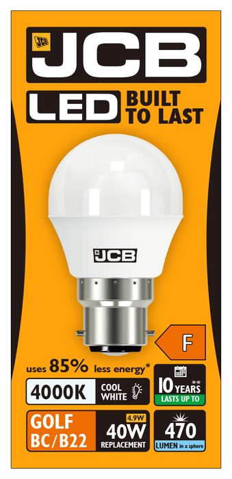 JCB S12500 B22 BC Golf LED Bulb Opal 5.5W 470lm Cool White 4000K (12 Pack) - westbasedirect.com