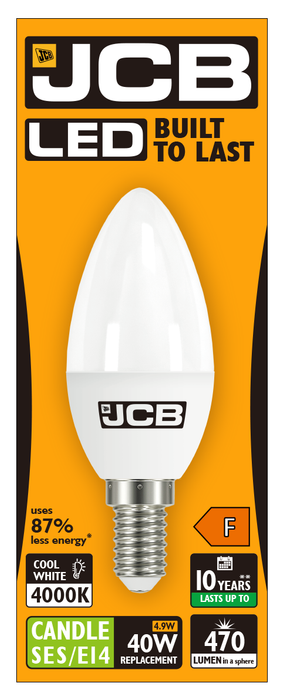 JCB S12503 E14 SES Candle LED Bulb Opal 4.9W 470lm Cool White 4000K (12 Pack) - westbasedirect.com