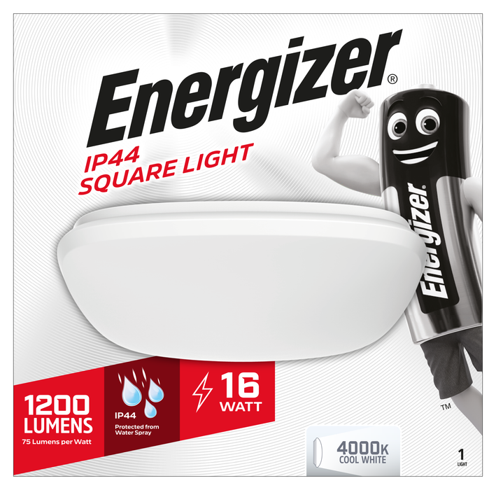 Energizer S12932 11.5W LED 250mm IP44 Square Ceiling Light - Cool White 4000K - westbasedirect.com