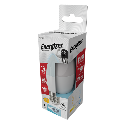 Energizer 5.2W 470lm E27 ES Candle LED Bulb Opal Daylight 6500K - westbasedirect.com