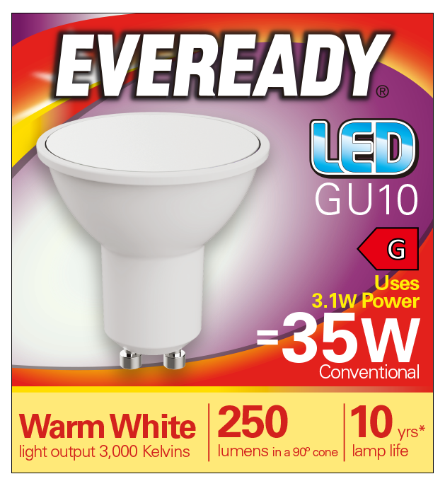 Eveready S13598 GU10 Spotlight LED Bulb Opal 3.1W 230lm Warm White 3000K - westbasedirect.com
