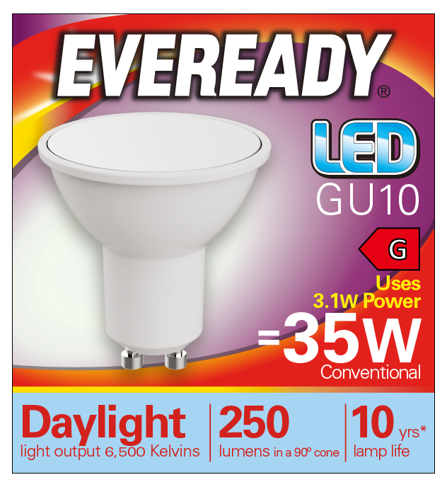 Eveready S13599 GU10 Spotlight LED Bulb Opal 3.1W 230lm Daylight 6500K (5 Pack) - westbasedirect.com