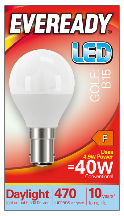 Eveready S13605 B15 SBS Golf LED Bulb Opal 4.9W 470lm Daylight 6500K - westbasedirect.com
